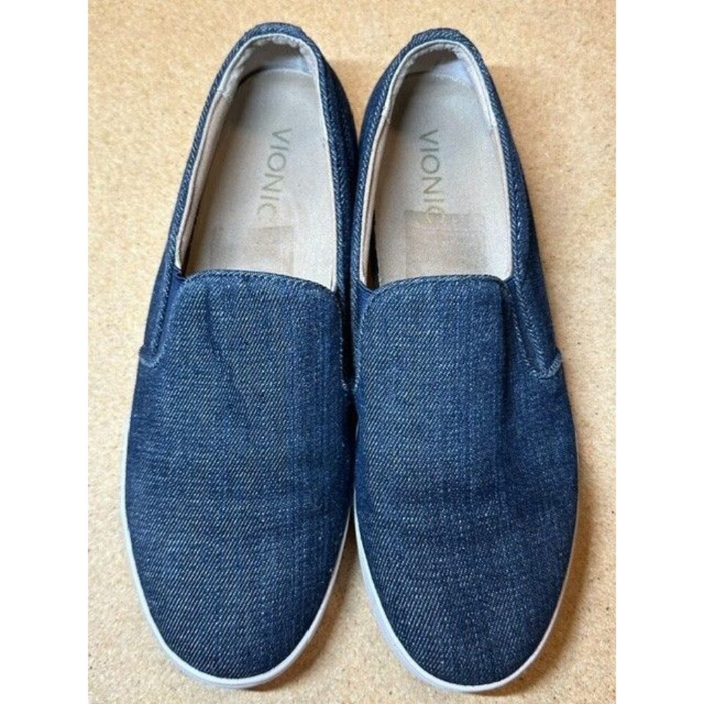 Vionic Midi Women's US 8 Navy Blue Denim Slip On Comfy Sneakers Orthaheel Casual